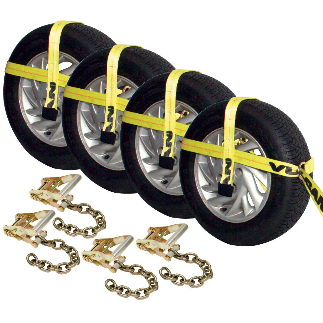 VULCAN Car Tie Down - Adjustable Loop - Chain Ratchet - 4 Pack - 3300 lbs SWL
