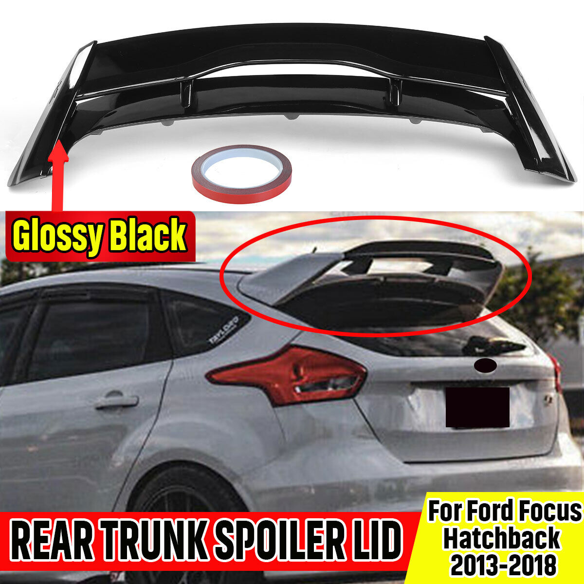 Fits 13-18 Ford Focus Hatchback RS Style Rear Roof Top Spoiler Wing Glossy Black