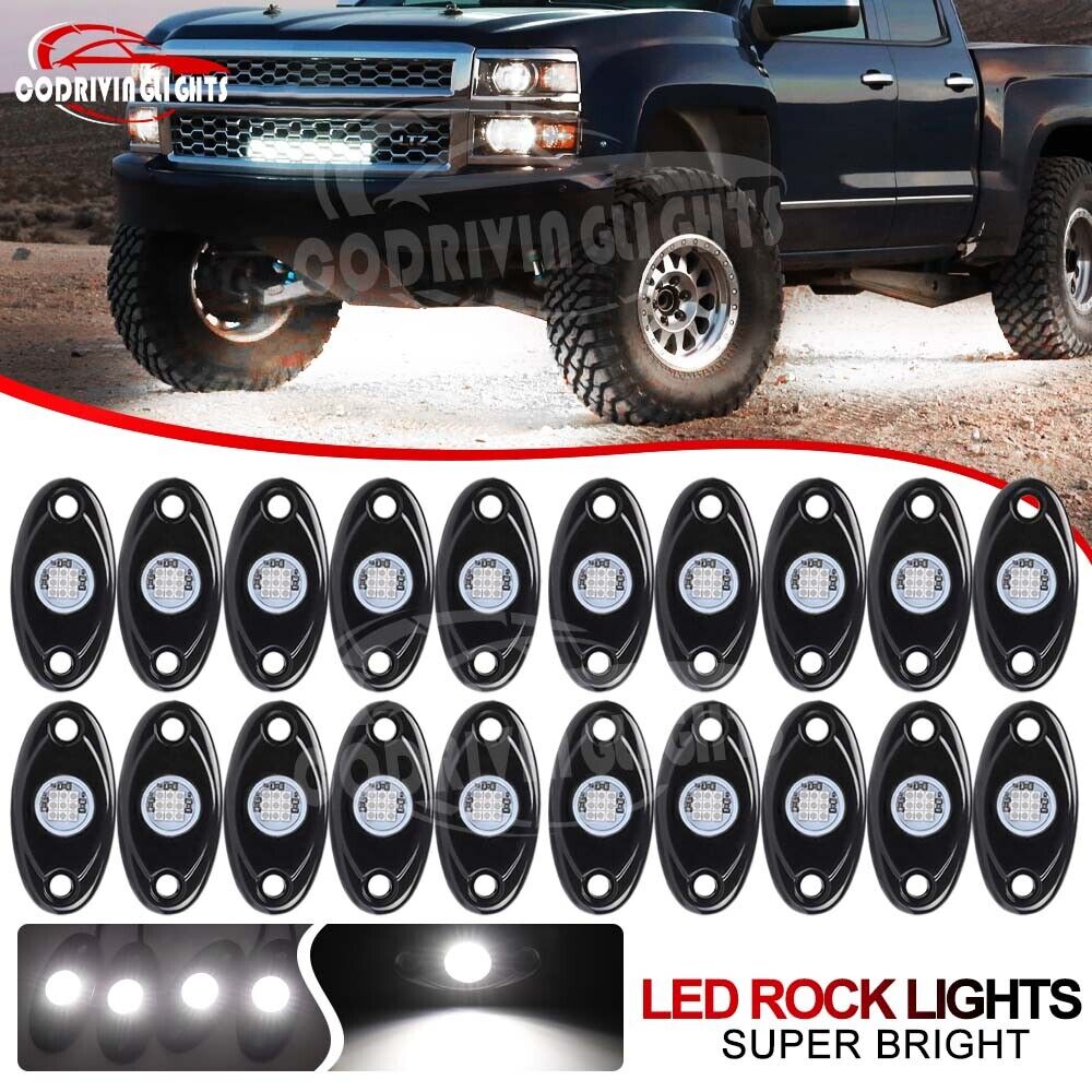20X White LED Rock Lights Underbody Trail Rig Glow Lamp Offroad SUV Pickup Truck