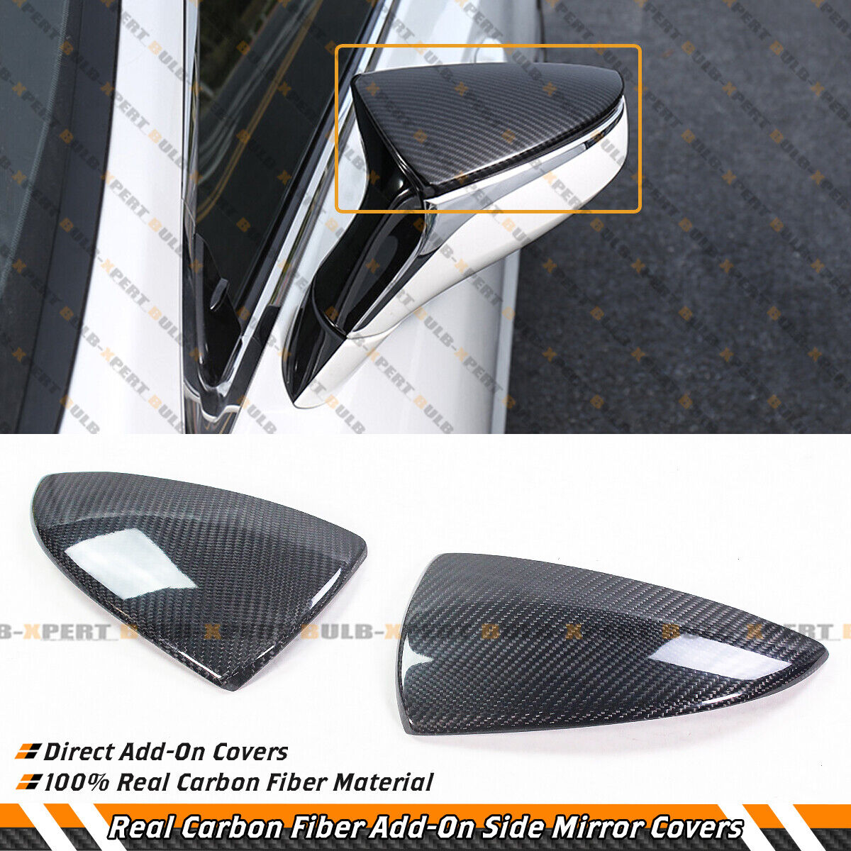 FOR 19-2022 LEXUS ES UX RC LS LC REAL CARBON FIBER ADD ON SIDE MIRROR COVER CAP