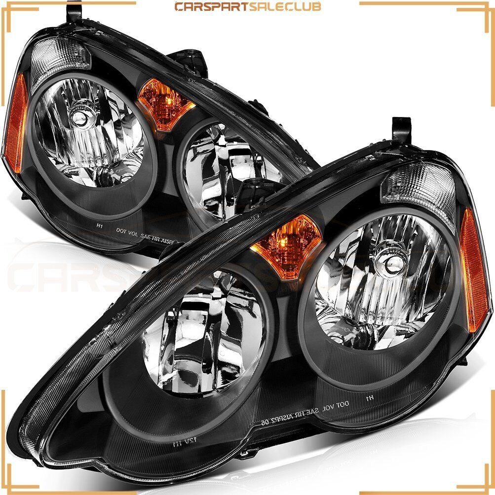 Pair Front Headlights For 2002-2004 Acura RSX Base/Type-S 2.0L Amber Reflector