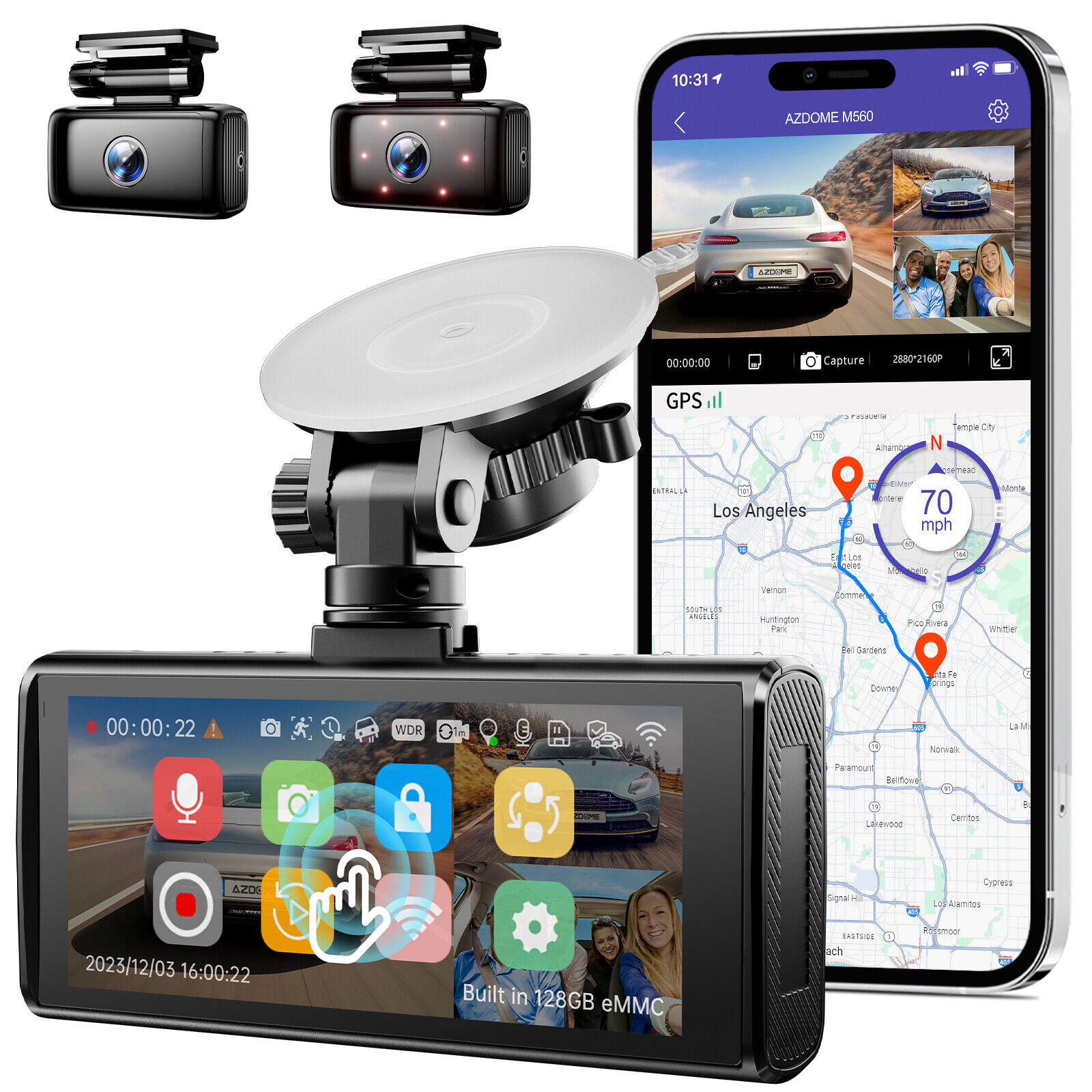 AZDOME 4K Dash Cam 2+1K  Dual Cameras 128GB WiFi GPS Night Vision 4\