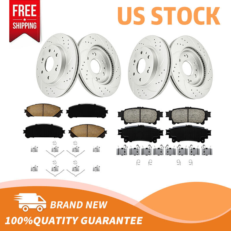 For Toyota Sienna Highlander RX350 RX450h Front Rear Drilled Rotors + Brake Pads