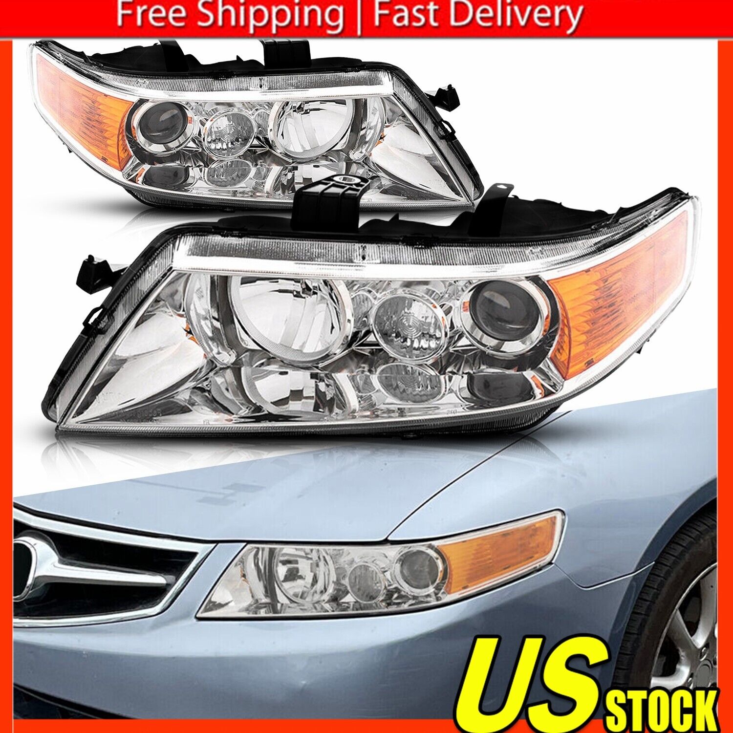 For 2004-08 Acura Chrome Projector TSX CL9 Headlights Amber Corner Left+Right US