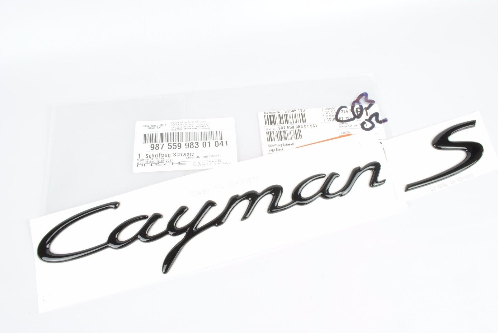 Genuine Porsche Cayman S Trunk Script Emblem 987 (Black) 98755998301041