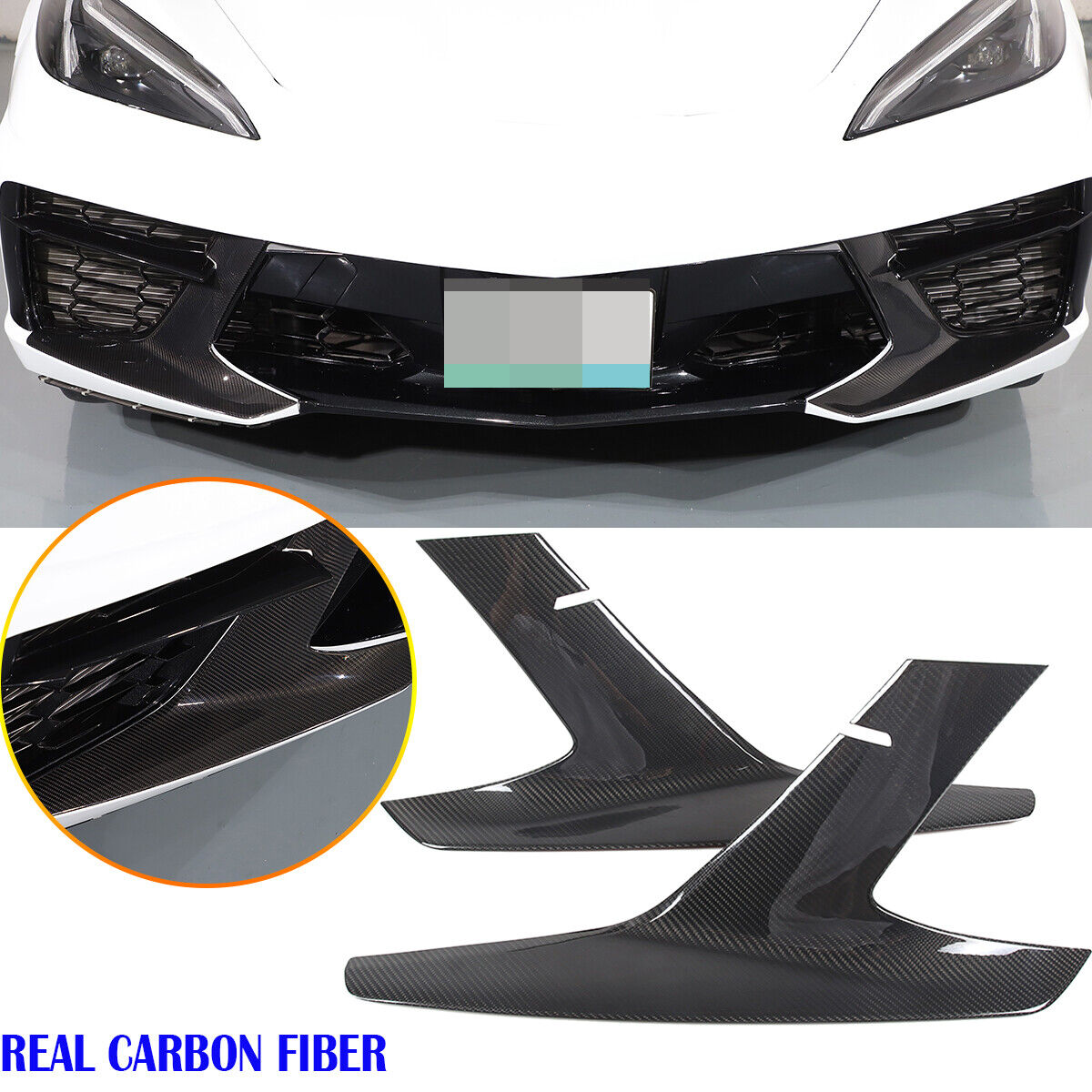 Dry Carbon Car Front Bumper Side Grille Trim Cover For Corvette C8 Z51 2020-2023