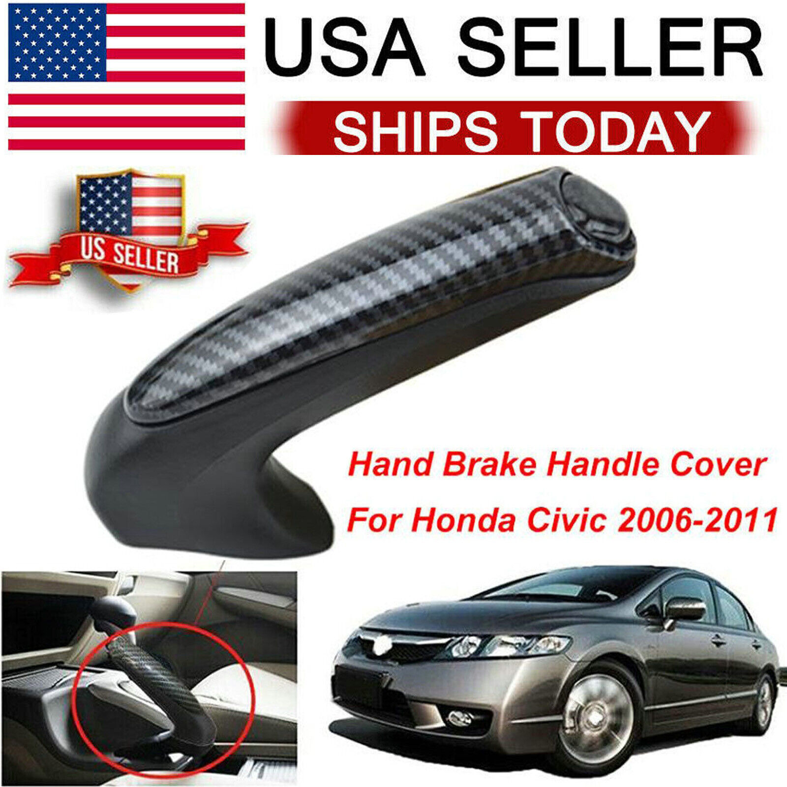 For Honda Civic Coupe Sedan 2006 - 2011 Carbon Fiber Front Hand Brake Trim Cover