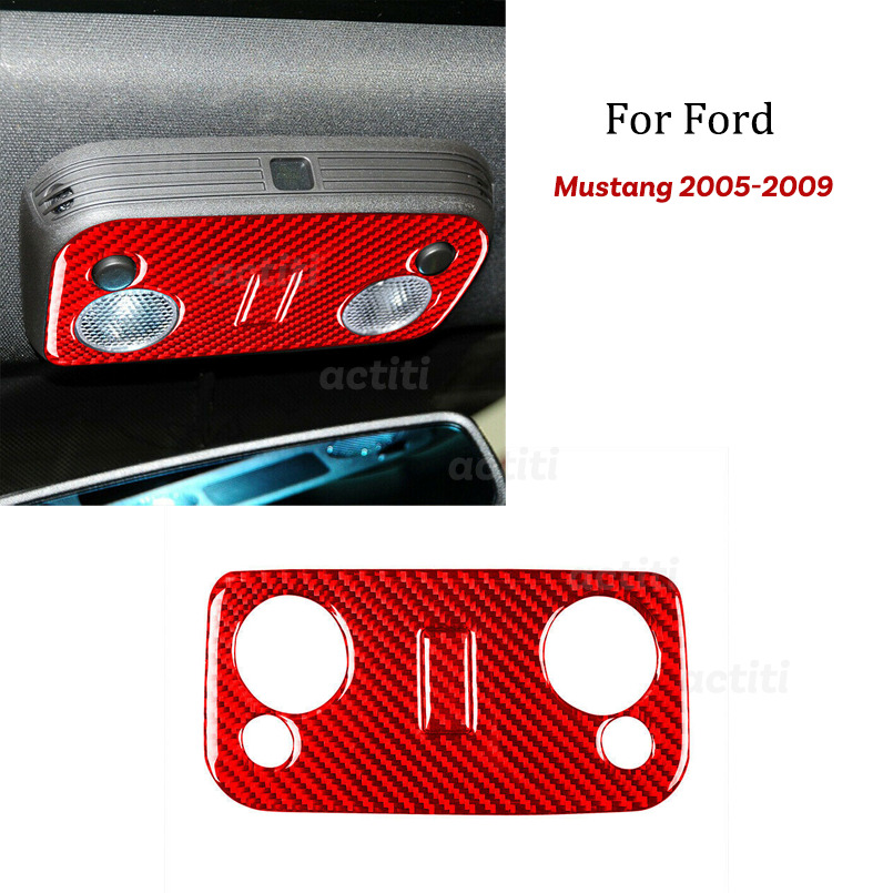 For Ford Mustang GT 05-09 Red Carbon Fiber Reading Light Button Cover Frame Trim