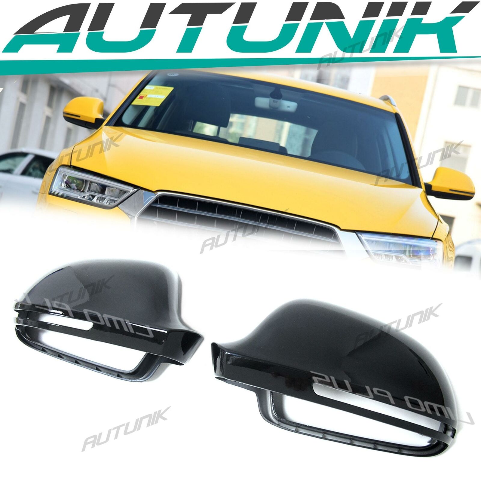Replace Glossy Black Mirror Cover Caps W/O Assist Fit Audi A3 A4 B8 A5 S5 A6 A8