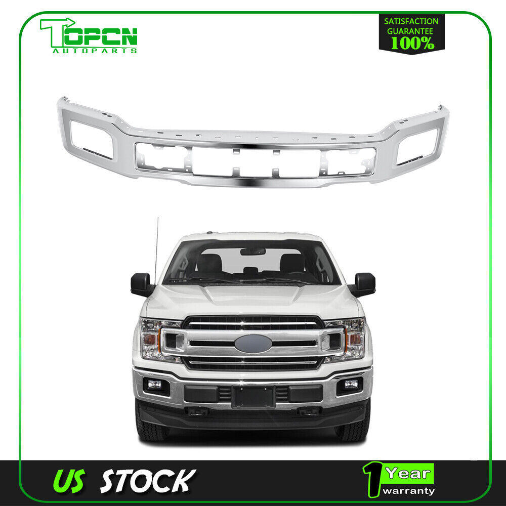 New Chrome Steel Front Bumper Face Bar For 18-20 Ford F-150 w/ Fog light holes