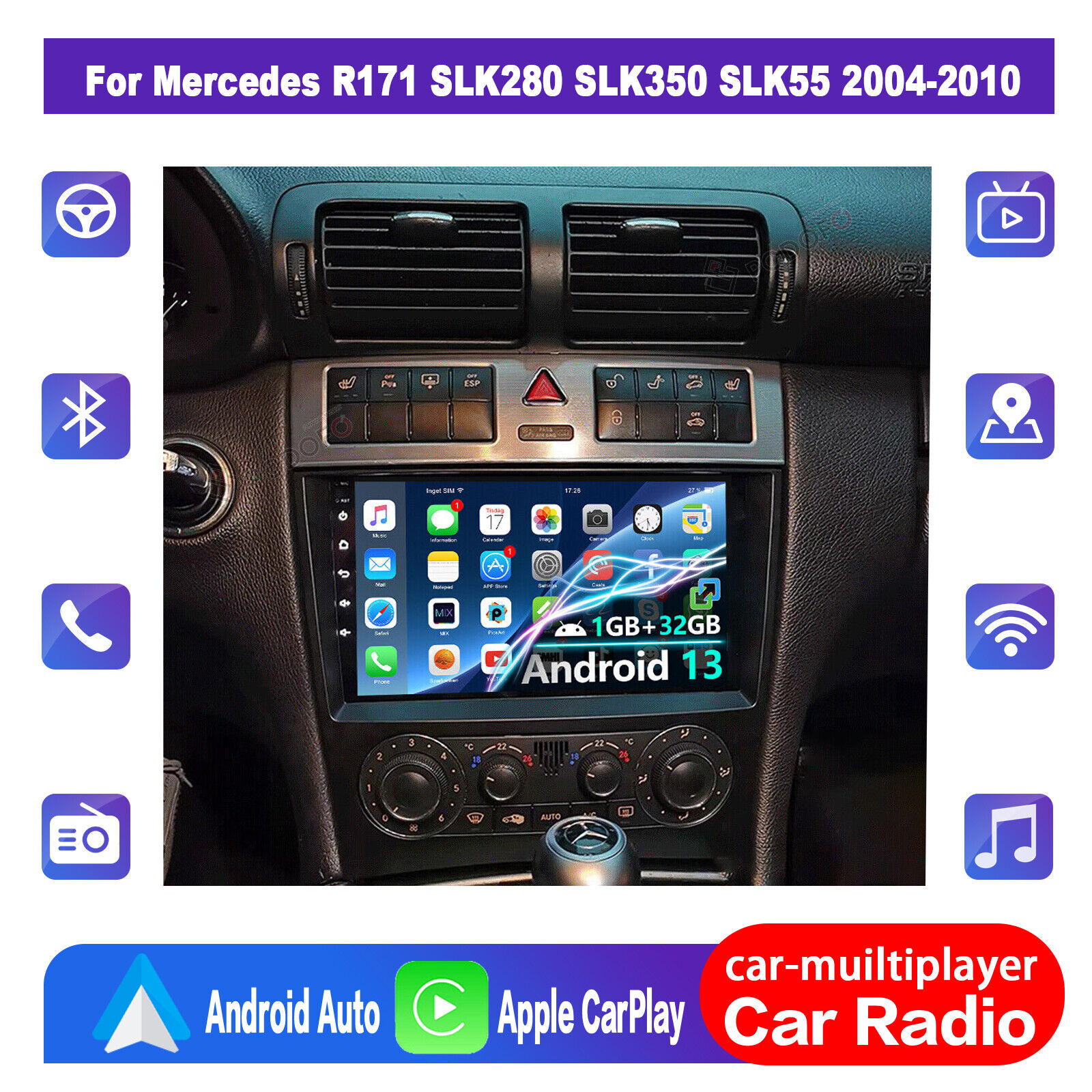 For Mercedes Benz C320 C230 C240 C32/55 AMG Car Radio GPS Navi Stereo Android 13