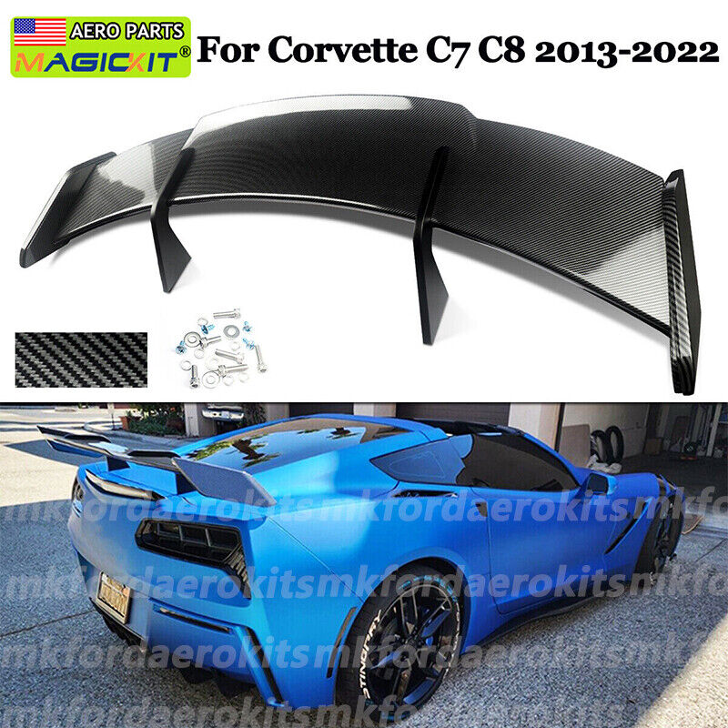 GT Style Rear Spoiler Wing Carbon Look Fit 2013-2022 Corvette C8 C7 Z06 Stingray