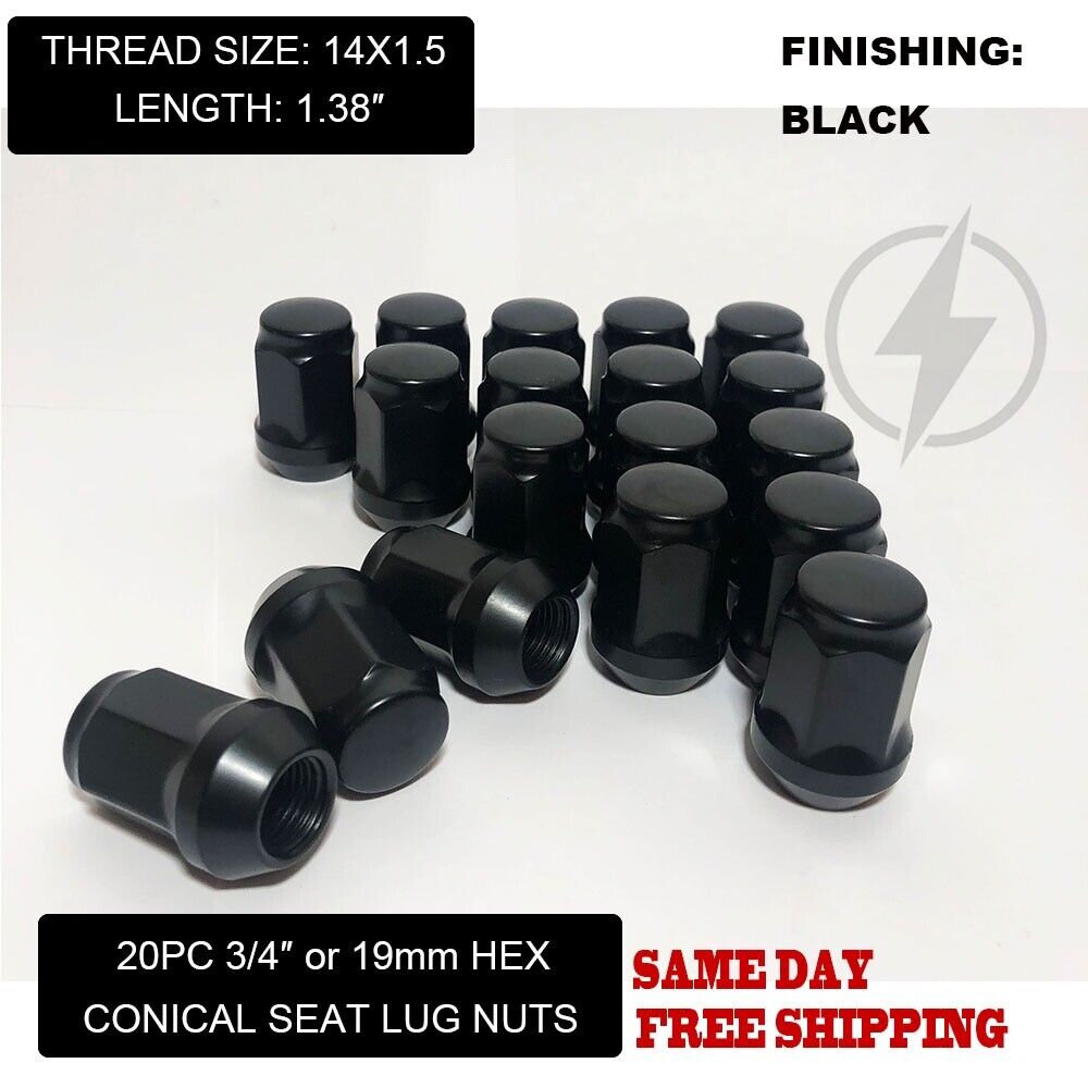 20Pc Black Lug Nuts 14X1.5 For Chevy Camaro SS Dodge Challenger Charger Hellcat