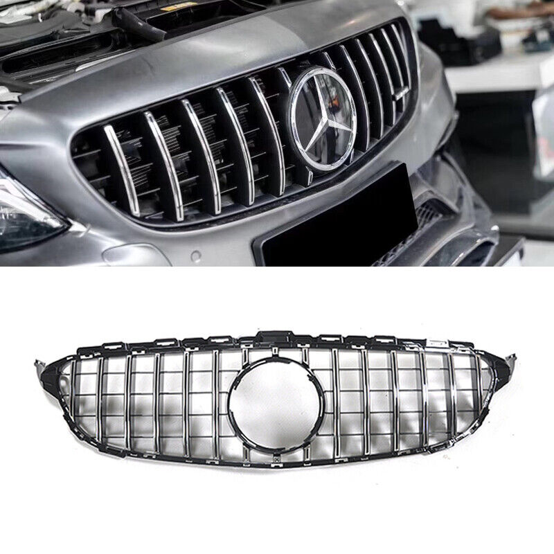 Chrome GT R Front Grille Mesh Fit For Mercedes Benz W205 C63 C63S AMG 2015-2018