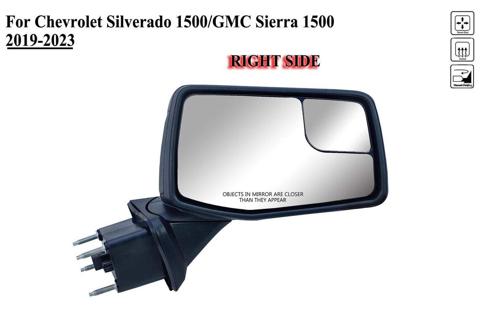 Passenger Right Side Mirror Power Heat Man Fold for 19to24 Chevrolet Silverado