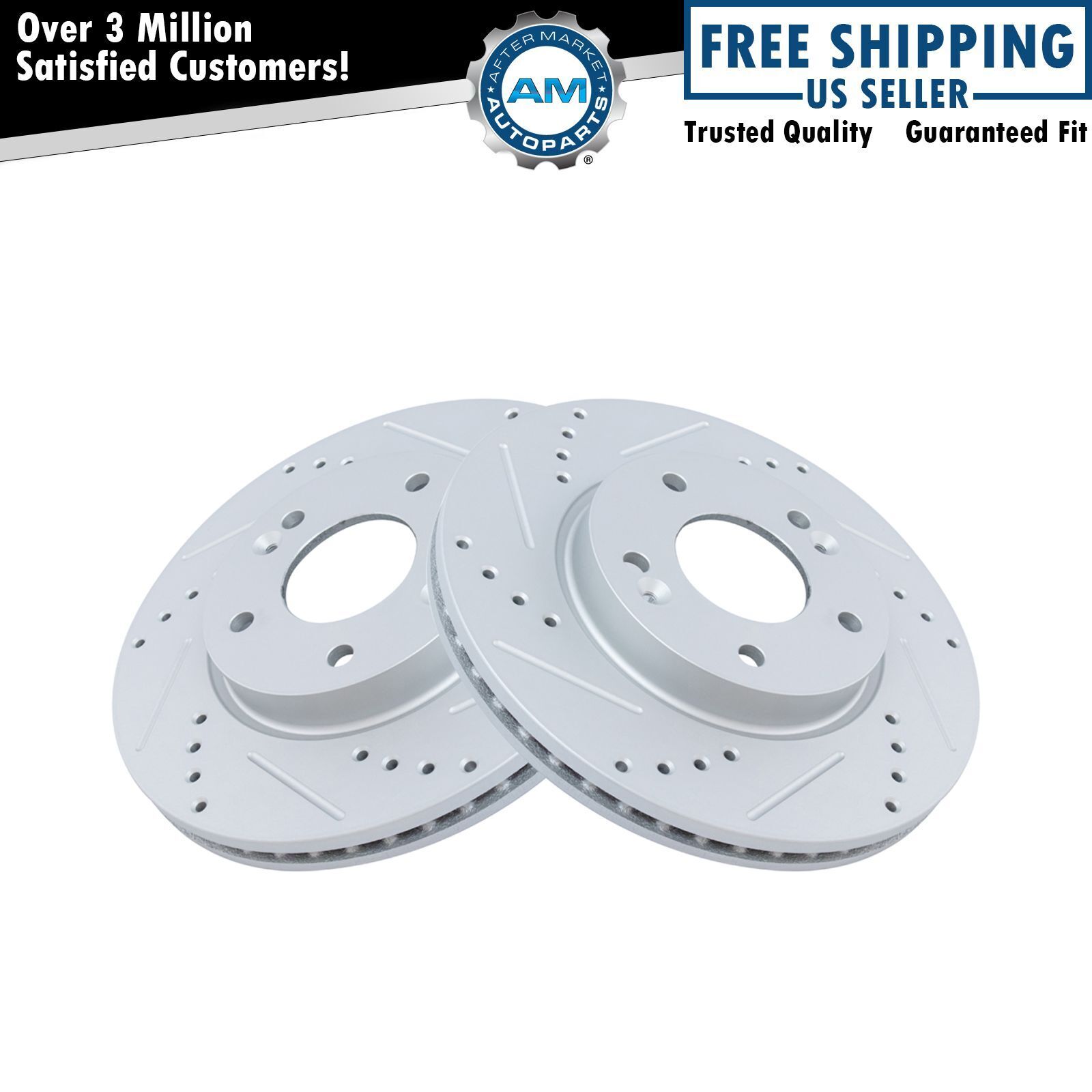 Performance Brake Rotor Drilled & Slotted Coated Front Pair for Hyundai