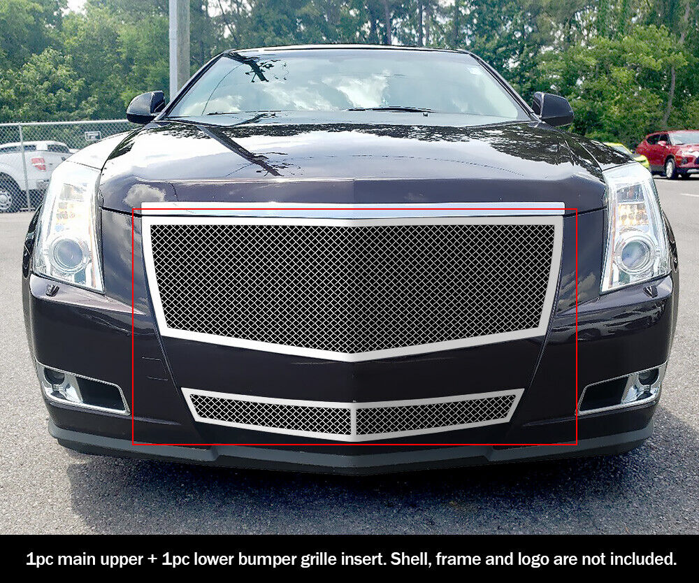 Fits 2008-2013 Cadillac CTS/11-14 Coupe Stainless Chrome Mesh Grille Combo