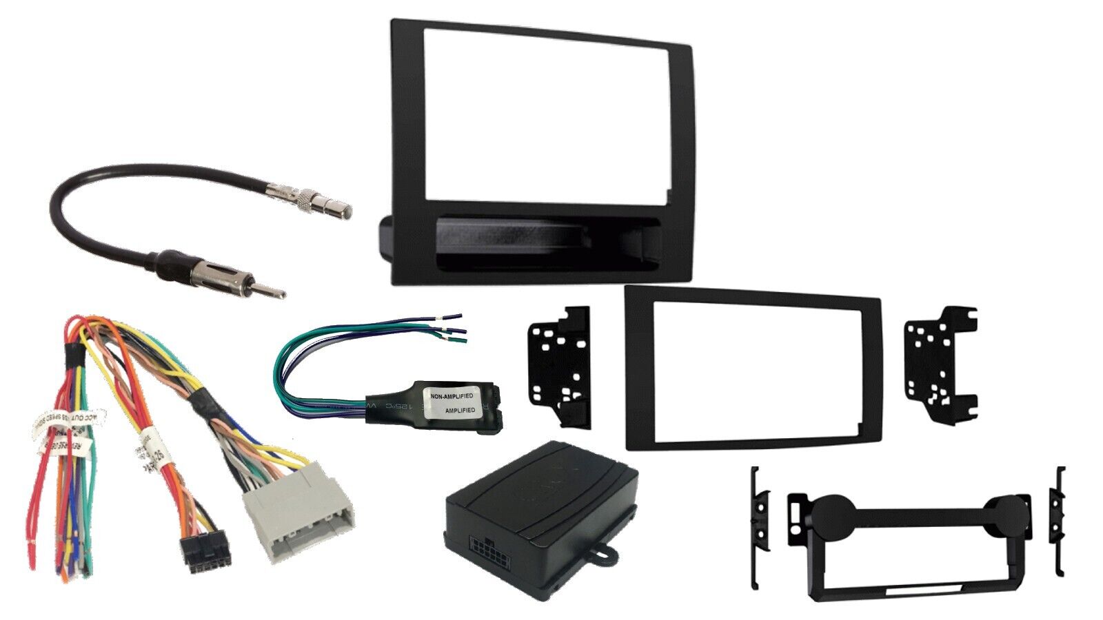 Complete Double ISO DIN Dash Trim Kit w/ Wiring Harness Interface Plug Adapter