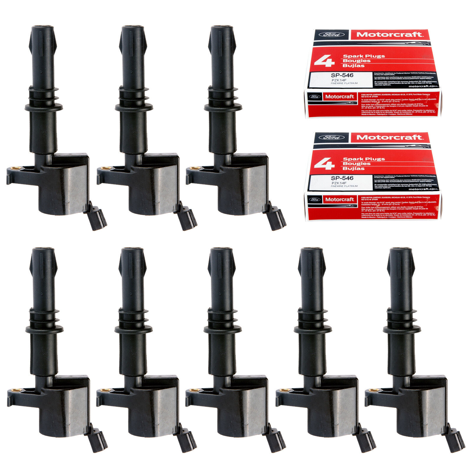 8 Ignition Coils DG511 & 8 Motorcraft Spark Plugs SP515/SP546 PZH14F For Ford