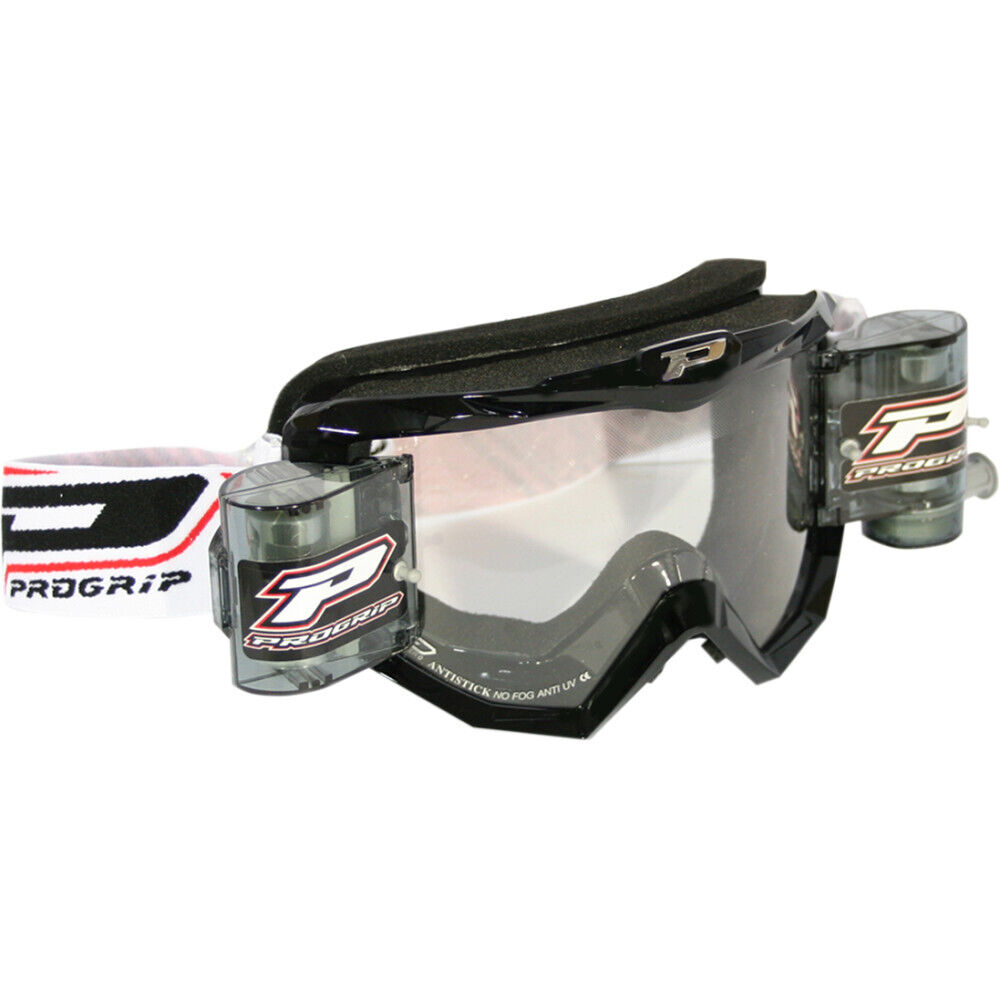Pro Grip 3201 Roll Off Mounted Goggles (Black, Clear Lens)