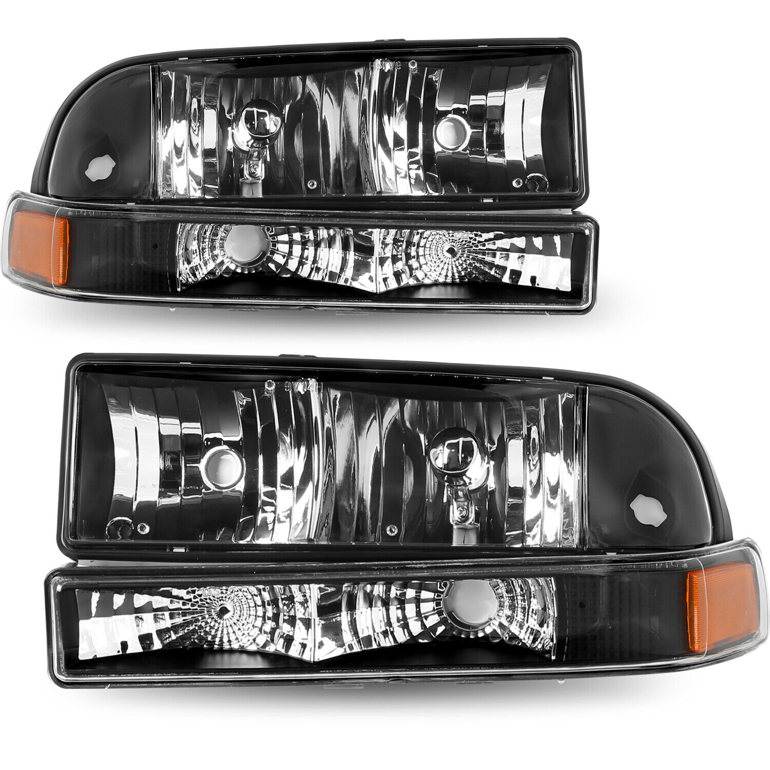 For 1998-2005 Chevy s10 Blazer Black Housing Amber Headlights Assembly L+R 98-05