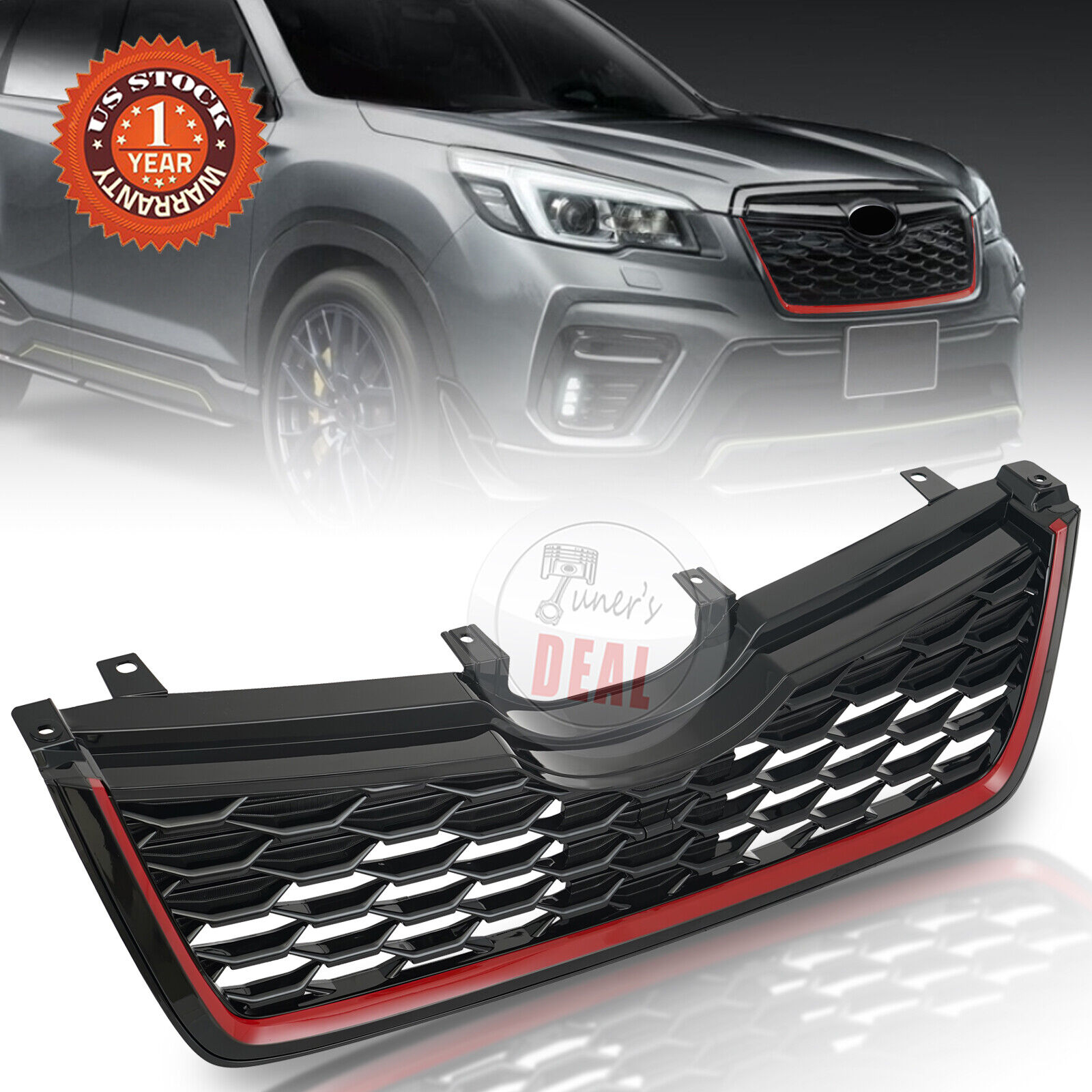 For 2019-2021 Subaru Forester Front Bumper Lower Honeycomb Grille W/Red Trim