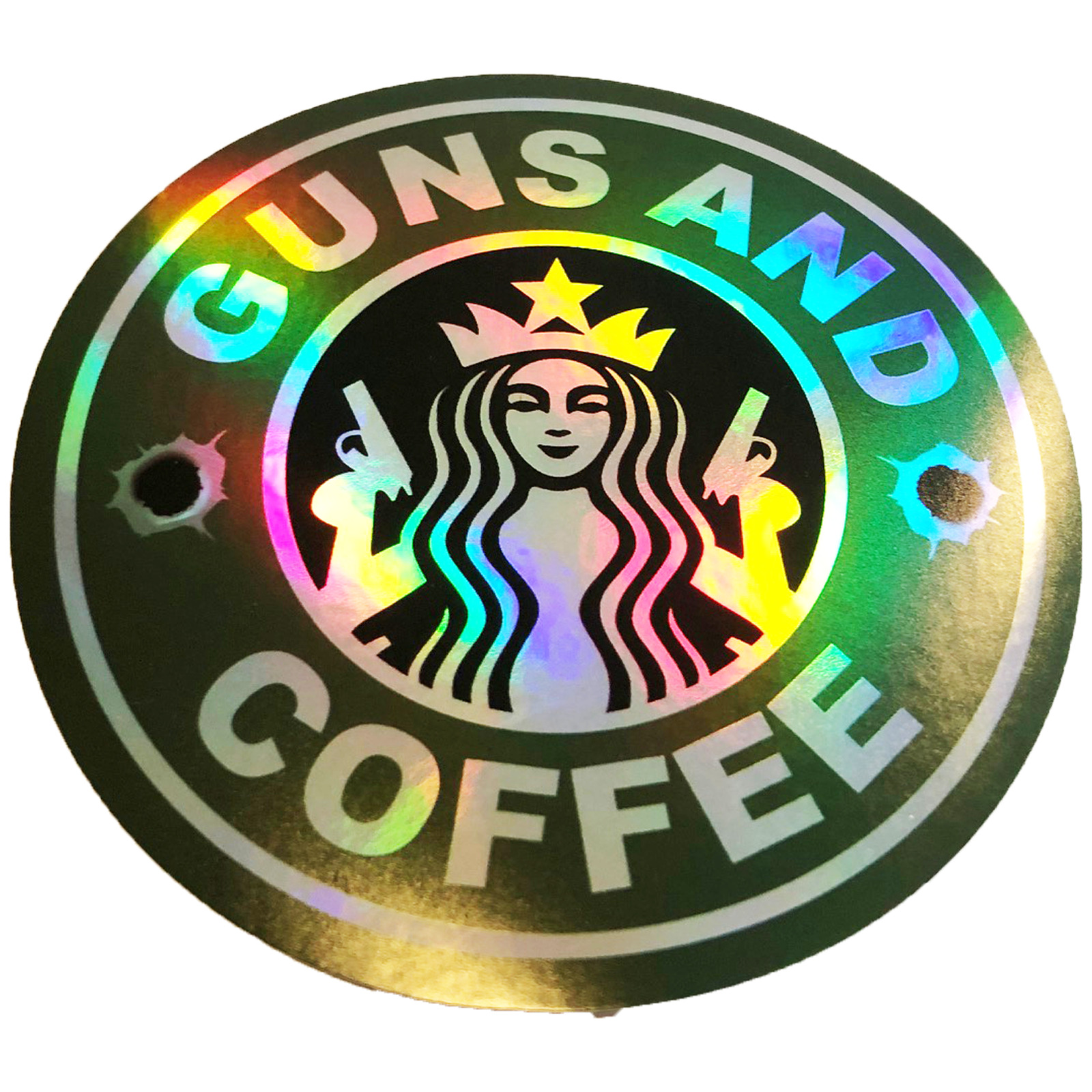 Shiny Guns and Coffee NRA Second Amendment Sticker Laptop Bumper Reflective