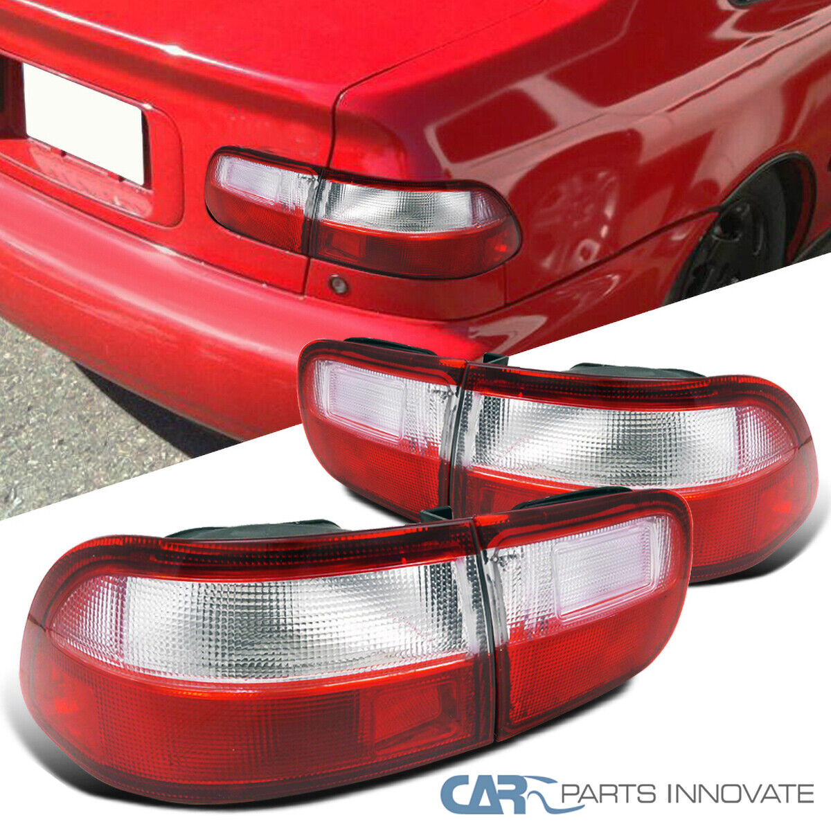 Fits 92-95 Honda Civic 2/4Dr Coupe Sedan Red/Clear Tail Lights Rear Brake Lamps