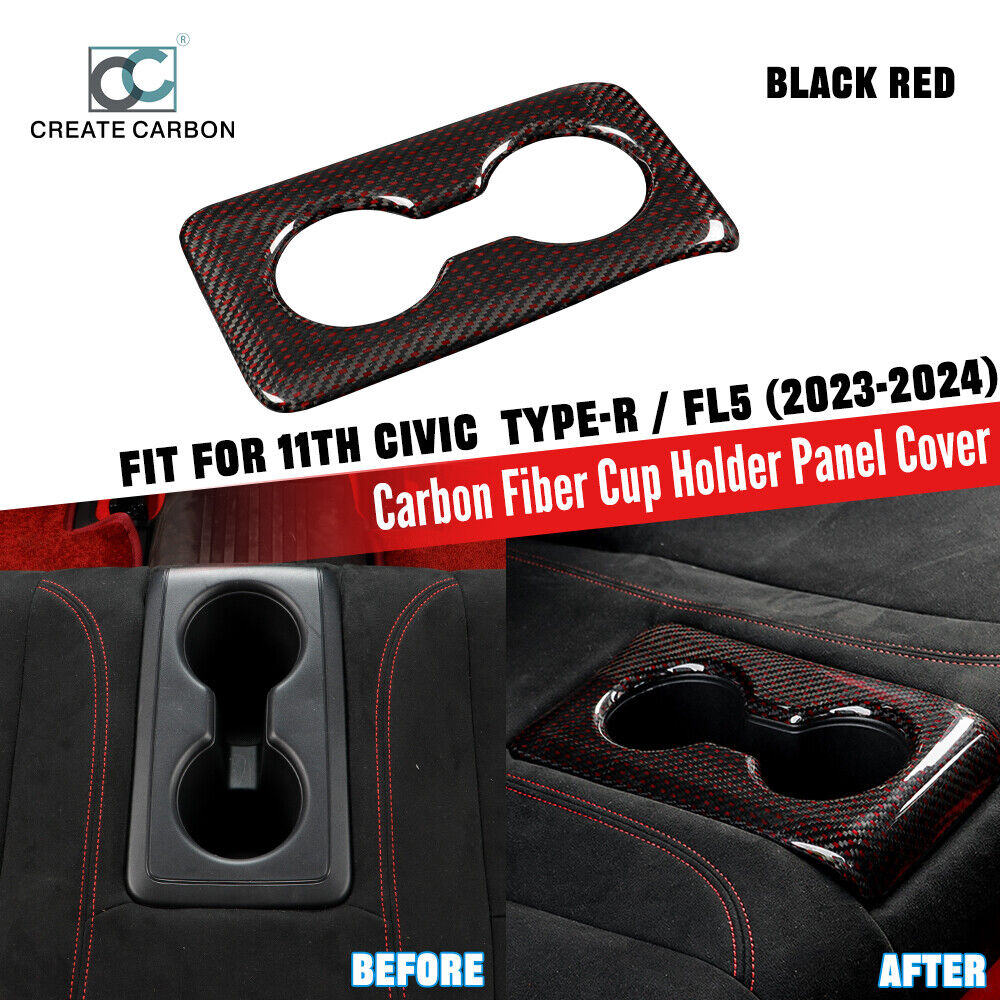 Dry Carbon Fiber Rear Cup Holder Cover for Honda Civic Type R FL5  Black Red