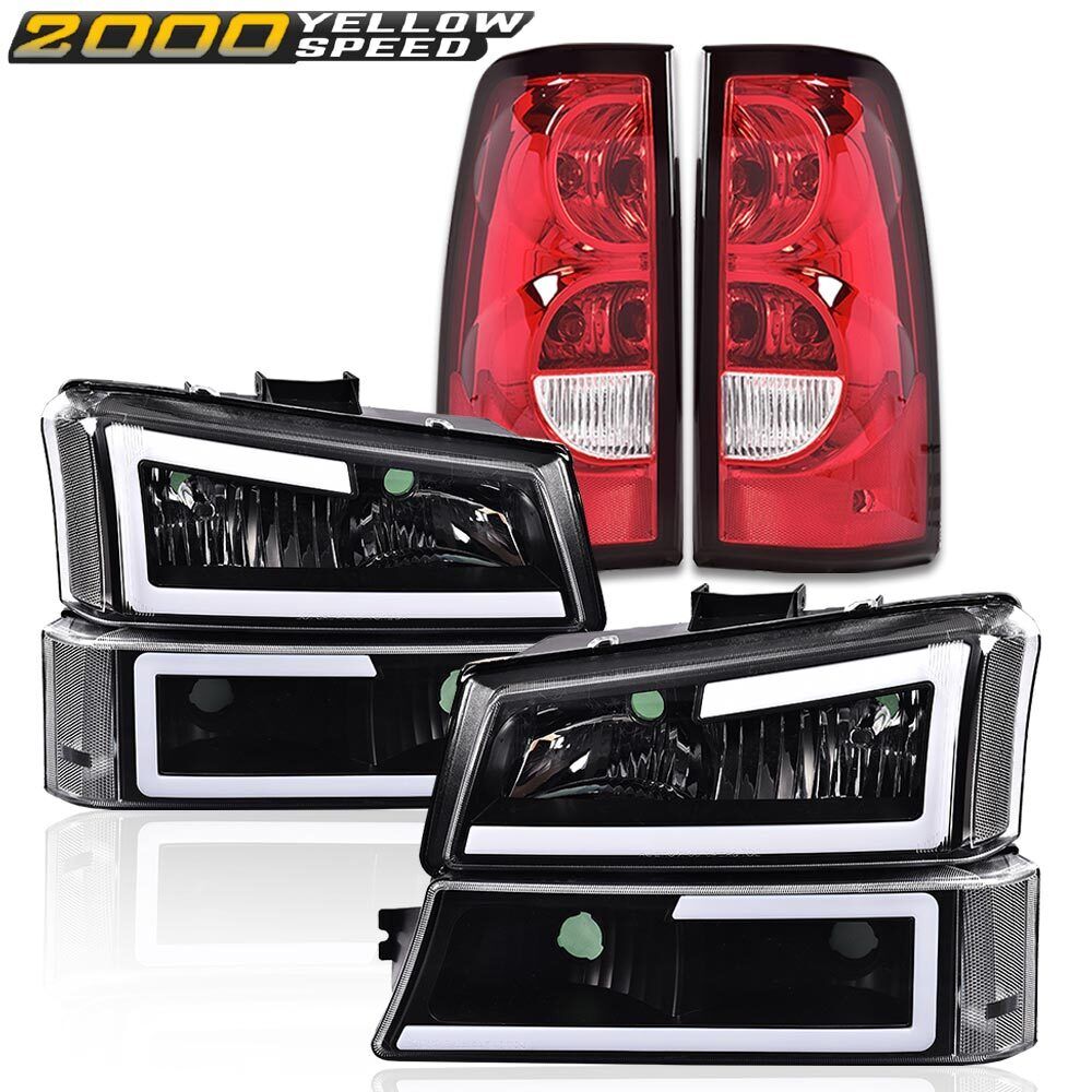 Fit For Silverado Avalanche 03-07 Led Drl Headlights Black/clear + Tail Lights