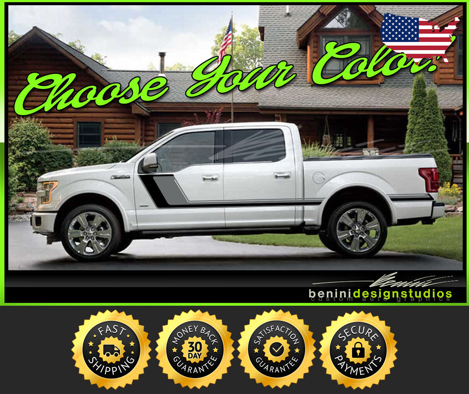 Side Hockey Stripes Graphics Style 2 -Fits 2015 2016 2017 2018 Ford F150 F-150