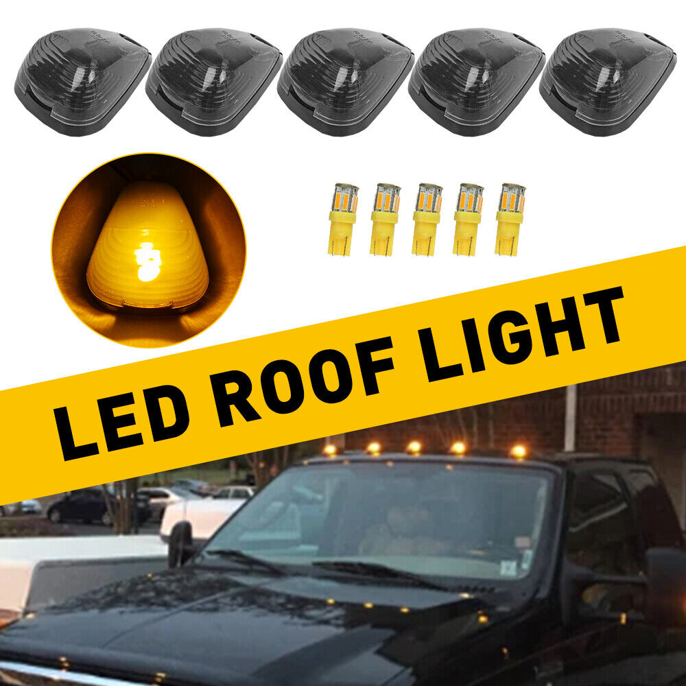 5xSmoke Amber Lens LED Roof Cab Marker Light Kit For Ford F-250 F-350 Super Duty
