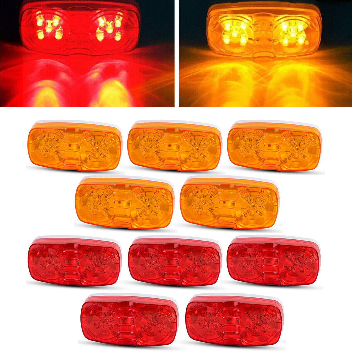 10x Red/Amber LED Side Marker Lights Indicators RV Camper Trailer Truck Running