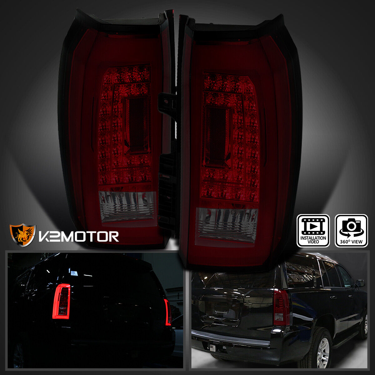 Red/Smoke Fits 2015-2020 Chevy Tahoe Suburban LED Tail Lights Brake Lamps 15-20
