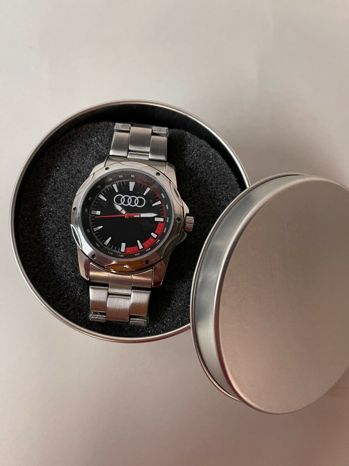 Audi Collection Men’s Classic Quartz analog Watch w/Tin Storage Container- NEW