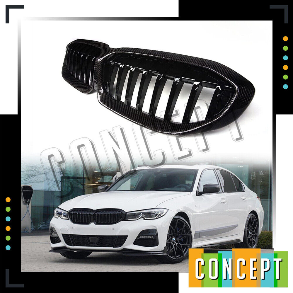 For 19-22 BMW 3-Series G20 G21 Carbon Fiber Style Kidney Double Slats Grill