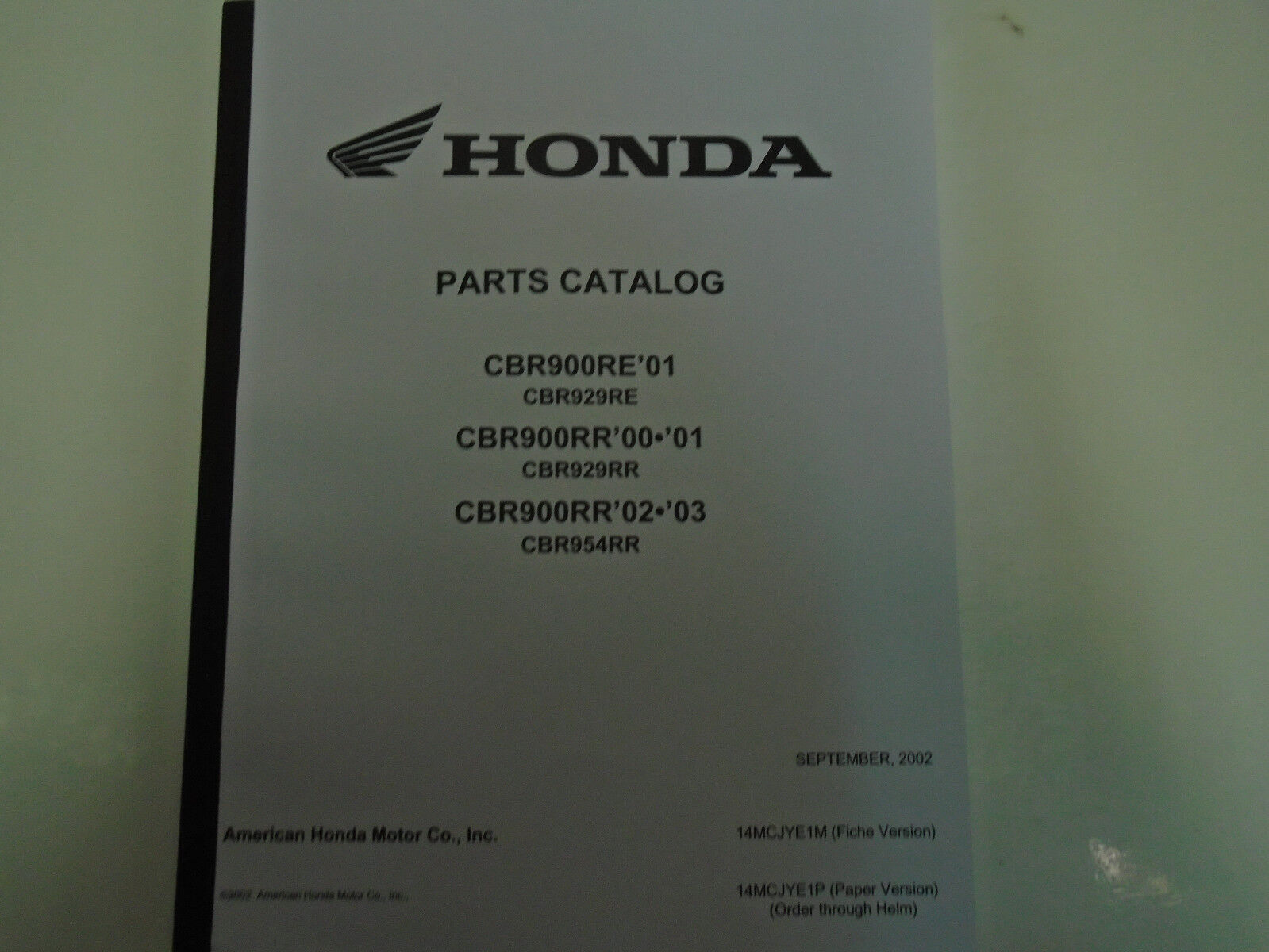 2002 2003 HONDA CBR900 954RR Parts Catalog Manual Book Brand New 