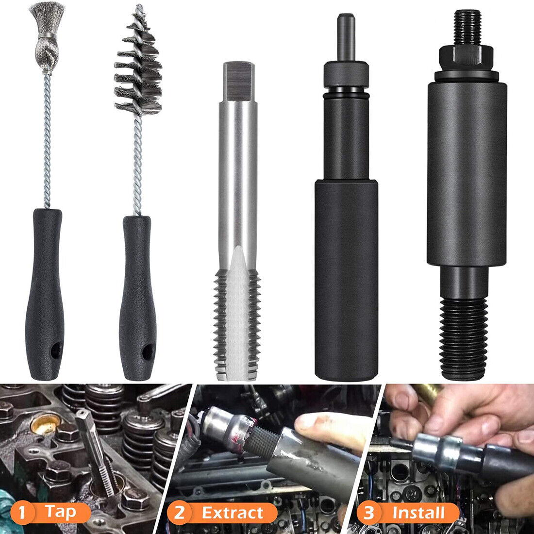 Injector Sleeve Cup Remove Install Tool+Cleaning Brush Kit For Ford 6.0/6.4L-5PC
