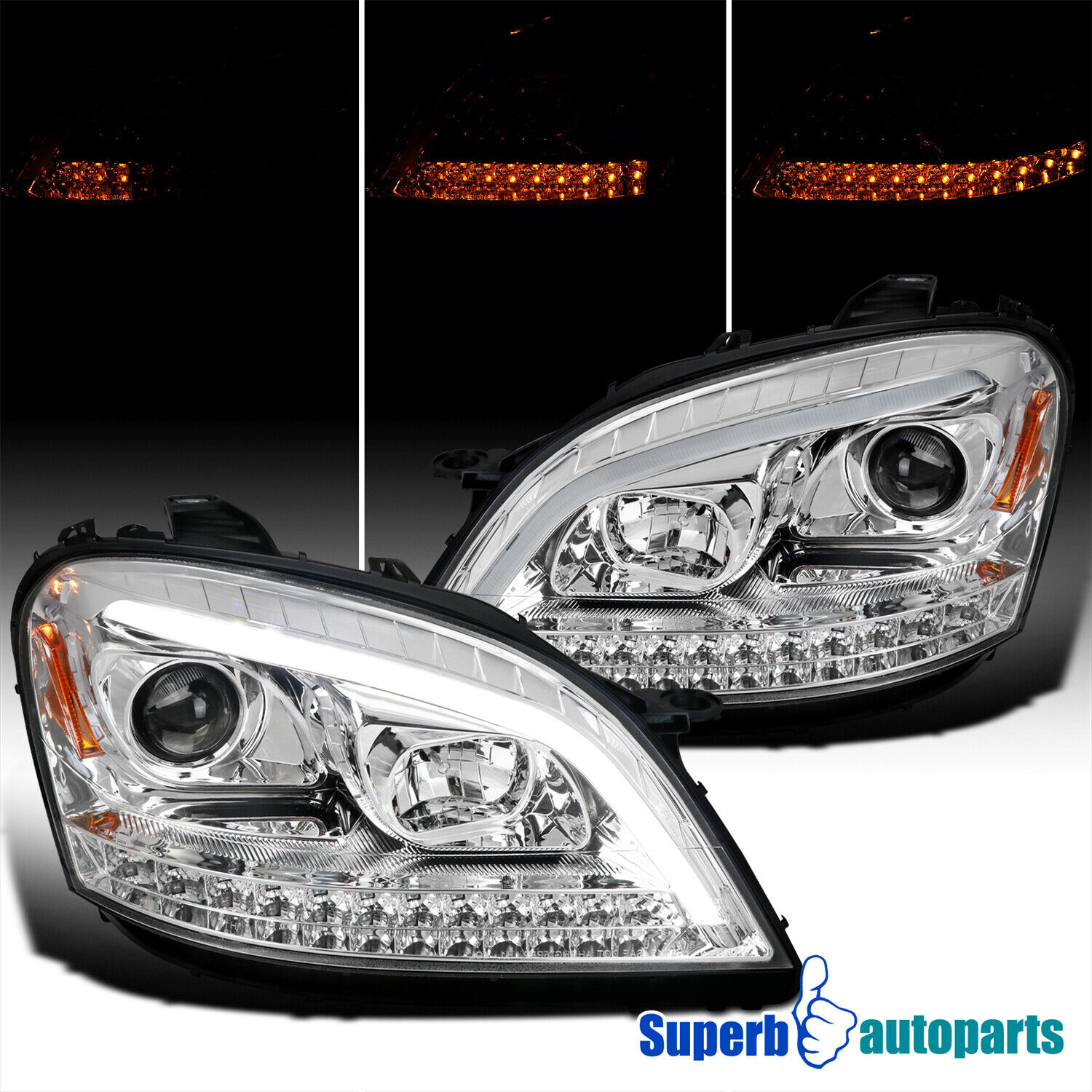 Fits 2006-2008 Benz 06-08 W164 ML350 Projector Headlights Sequential LED Signal