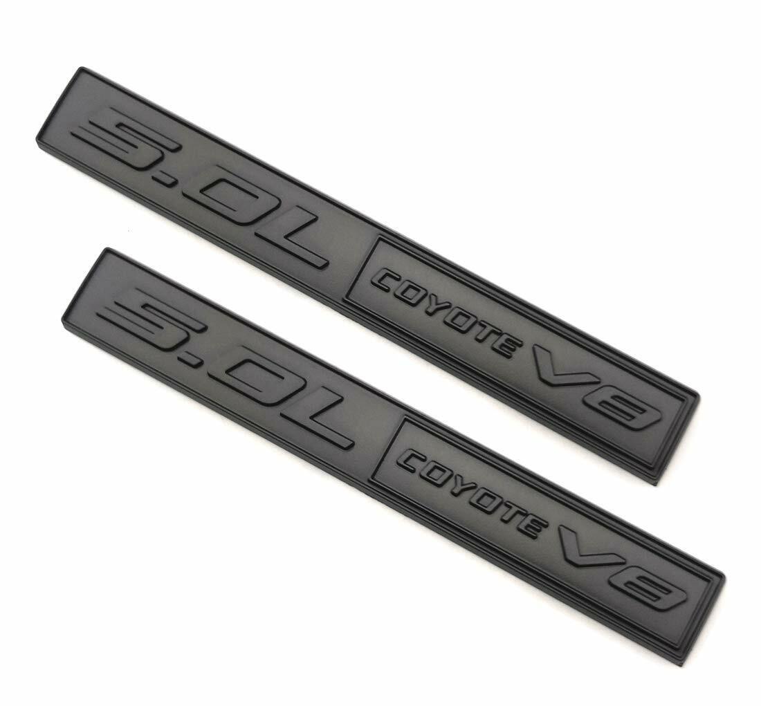 2pcs 5.0L Coyote V8 Emblems 3D Trim Fender Hook Trunk Badge Decals Sticker Black