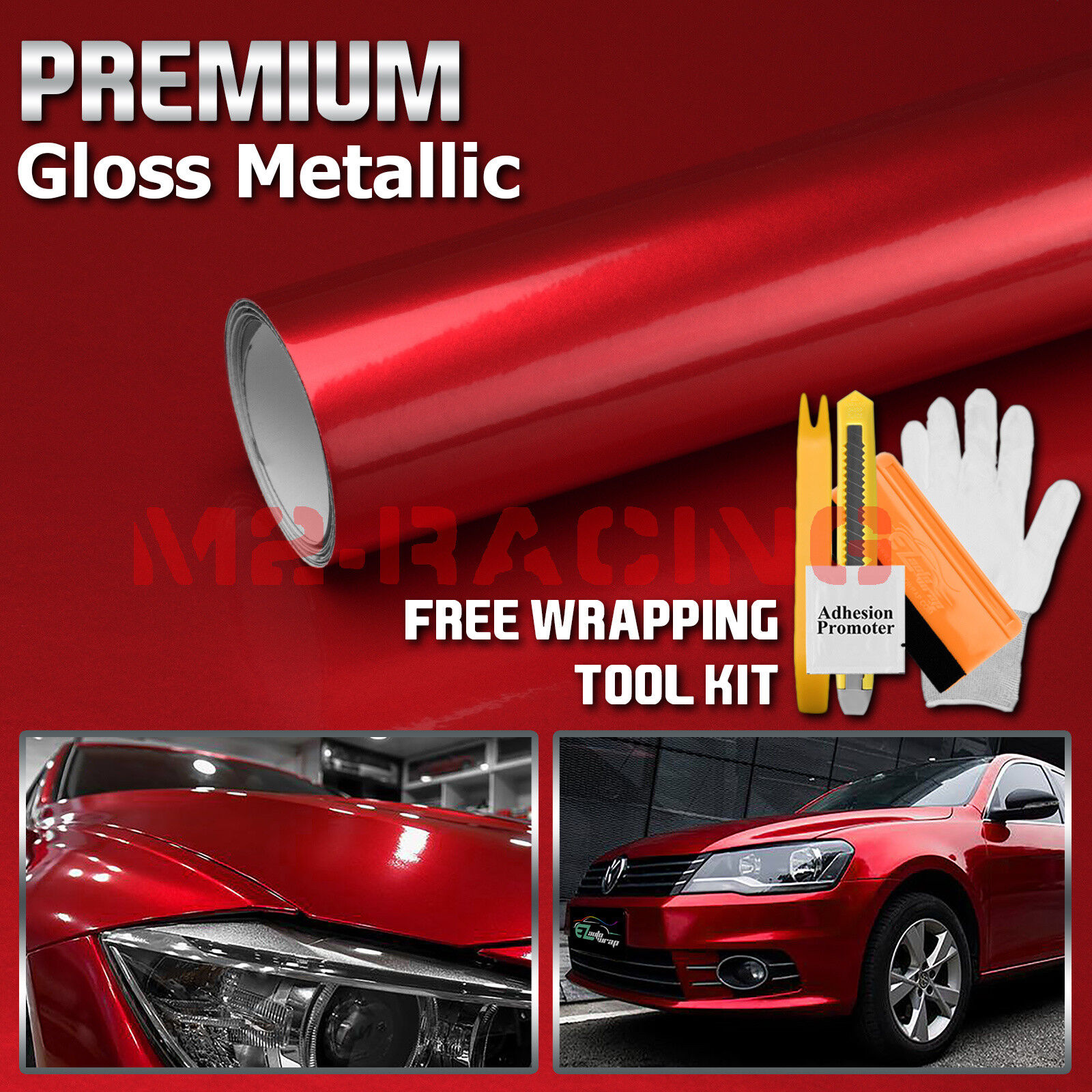 Premium Gloss Metallic Red High Glossy Sticker Decal Vinyl Wrap Air Release