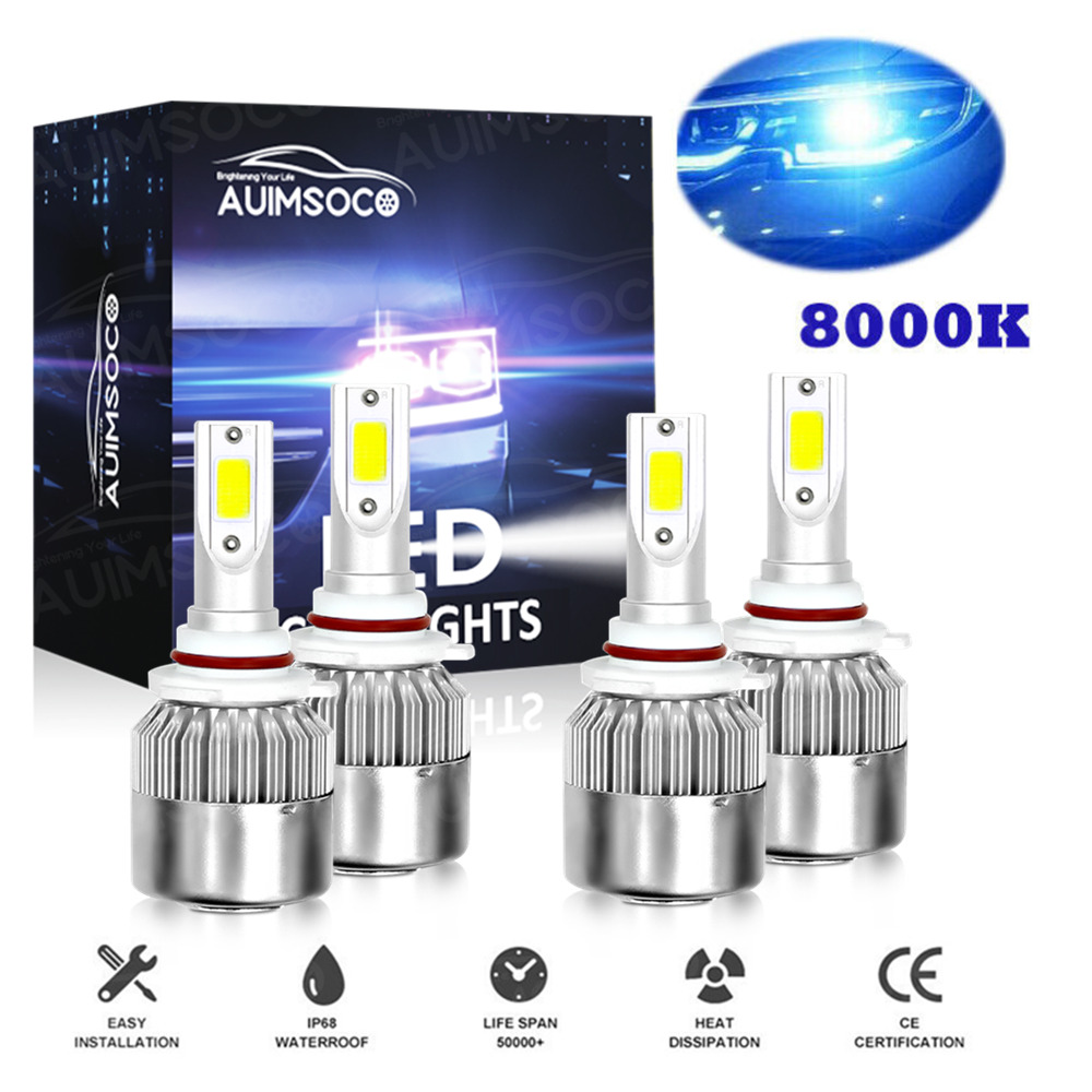 9005 9006 LED Headlights Kit Combo Bulbs Blue 8000K High Low Beam Super Bright