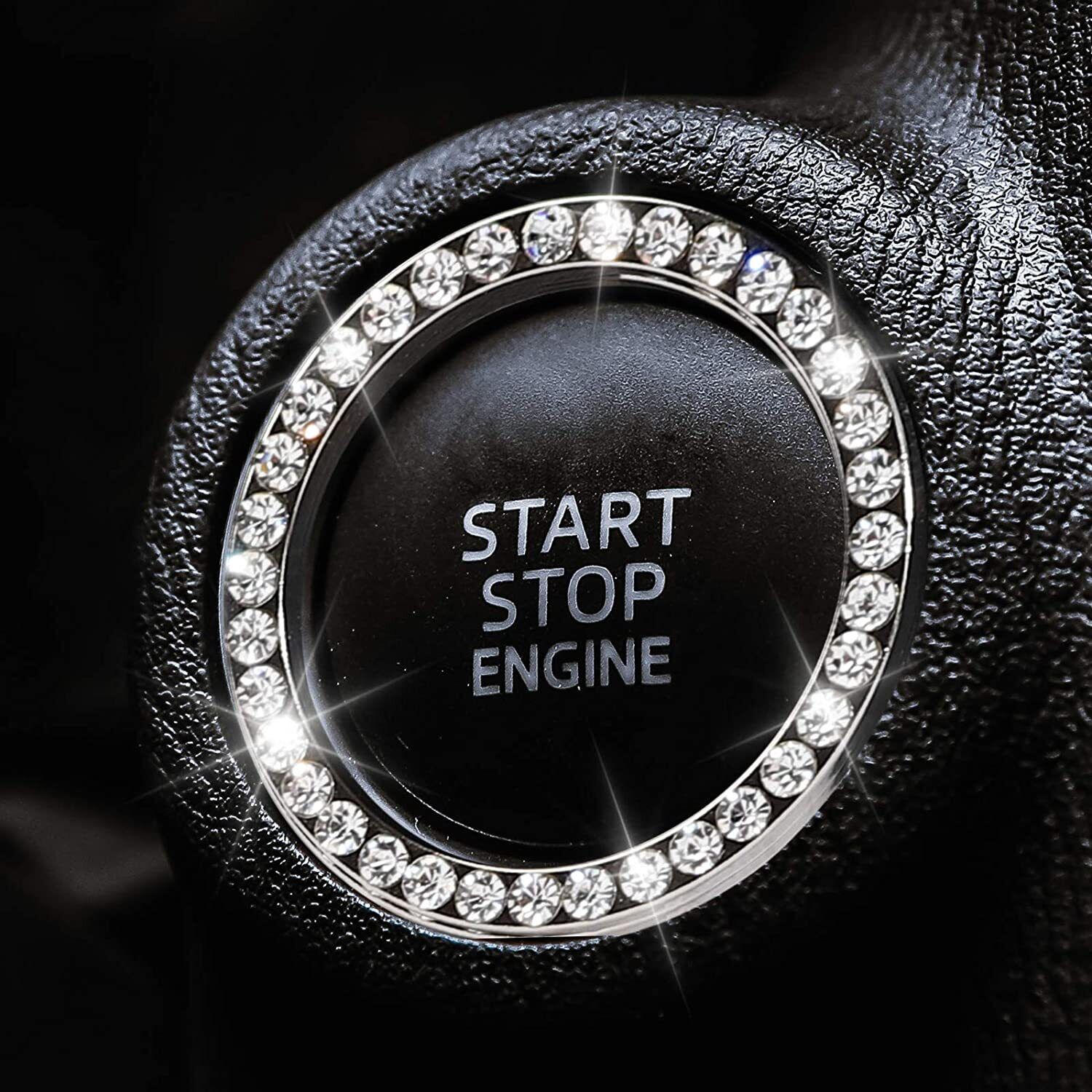 Silver Bling Diamond Car Engine Ignition Start Button Decor Ring Crystal Sticker