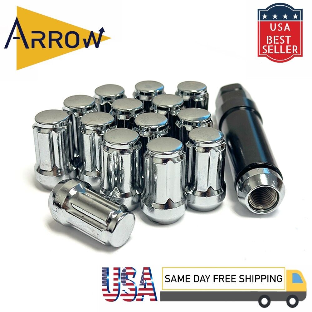20x Chrome 7/16-20 Spline Tuner Style Lug Nuts and Key Fit Chevrolet