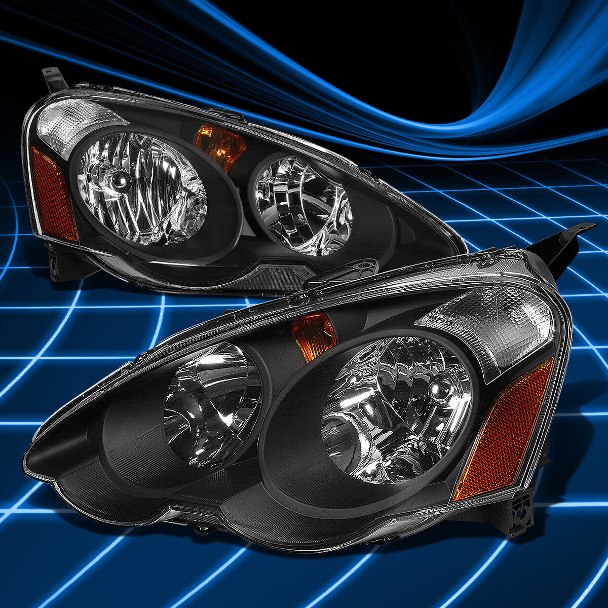 For 02-04 Acura RSX DC5 OE Style Black/Amber Corner Headlight Lamps Replacement