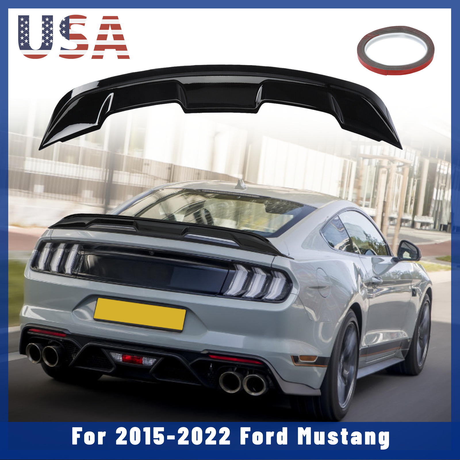 For 15-23 Ford Mustang GT V8 V6 Convertible Rear Spoiler Wing Gloss Black Look