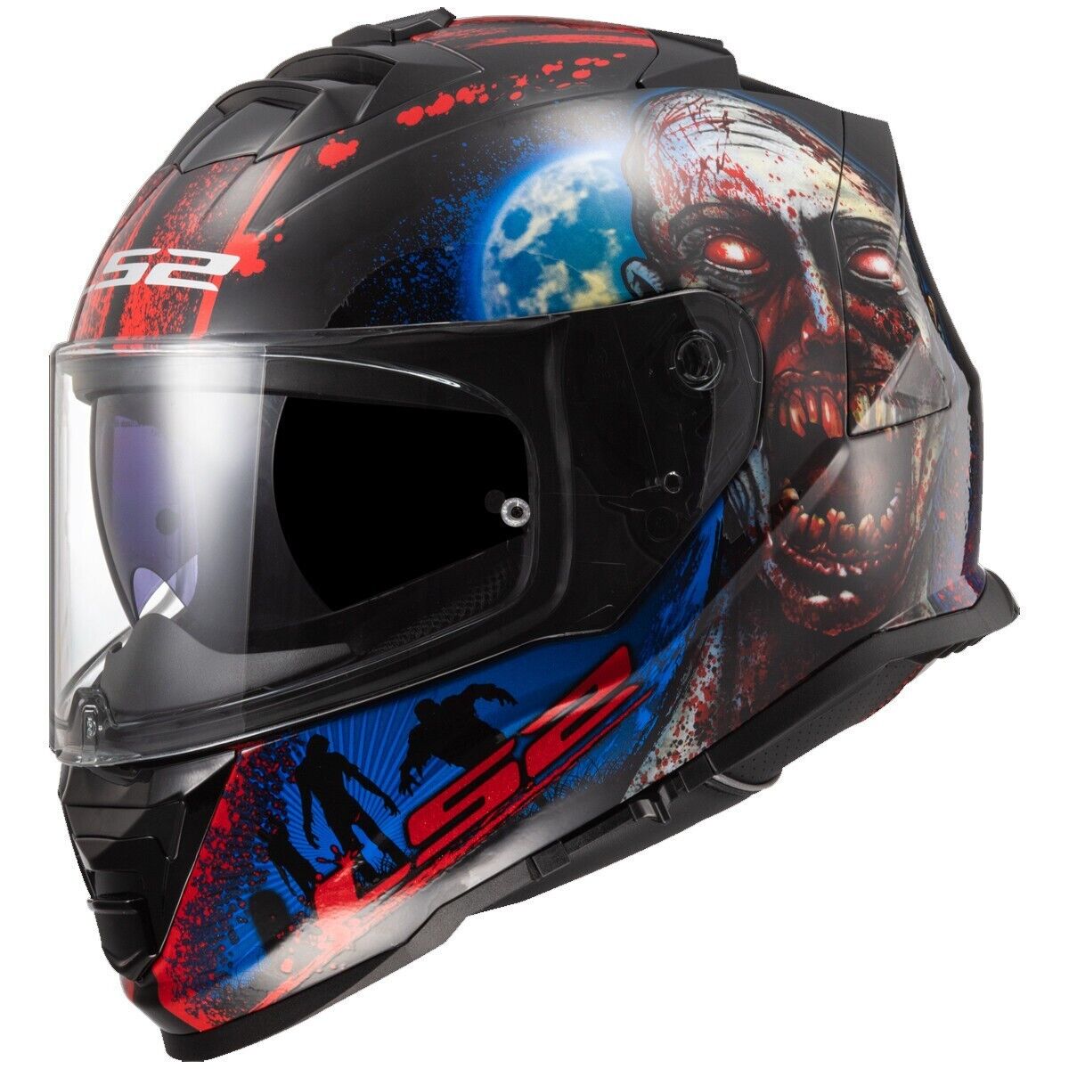 LS2 Assault Full Face Motorcycle Helmet I Heart Brains Gloss Black/Glow Large