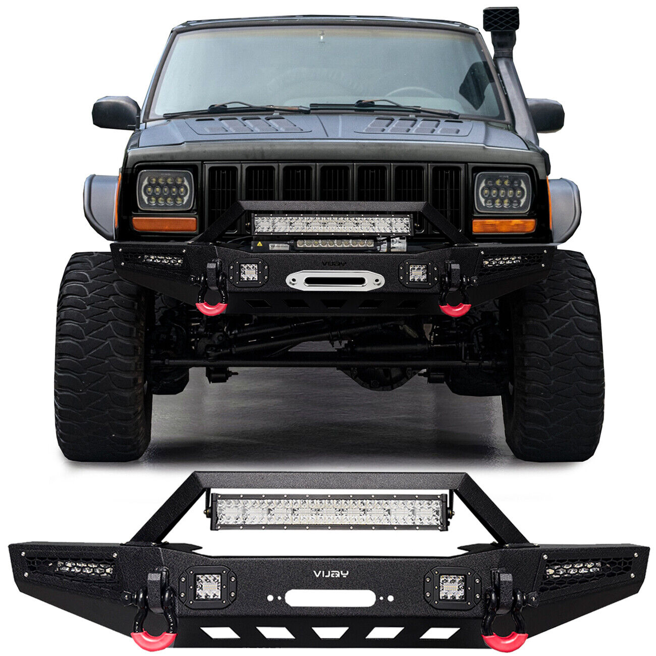Vijay Fits 1984-2001 Jeep Cherokee XJ New Front or Rear Bumper with LED Lights