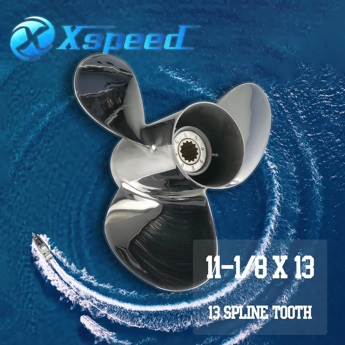 11-1/8x13 Stainless Steel Boat Prop for Suzuki 35-65hp Engine 13 Spline Tooth,RH