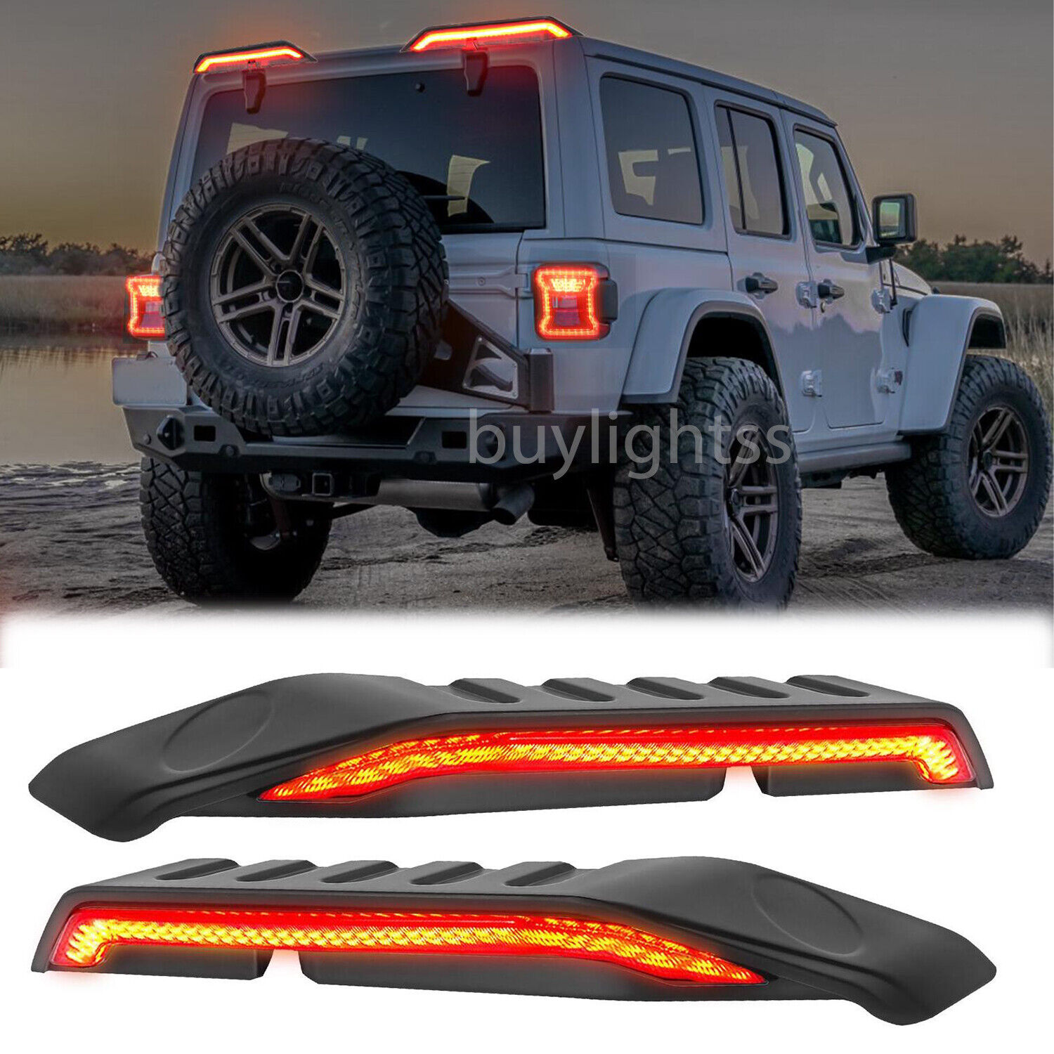 2x High Mount Roof LED Brake Tail Lights Turn Reverse for 18-23 Jeep Wrangler JL